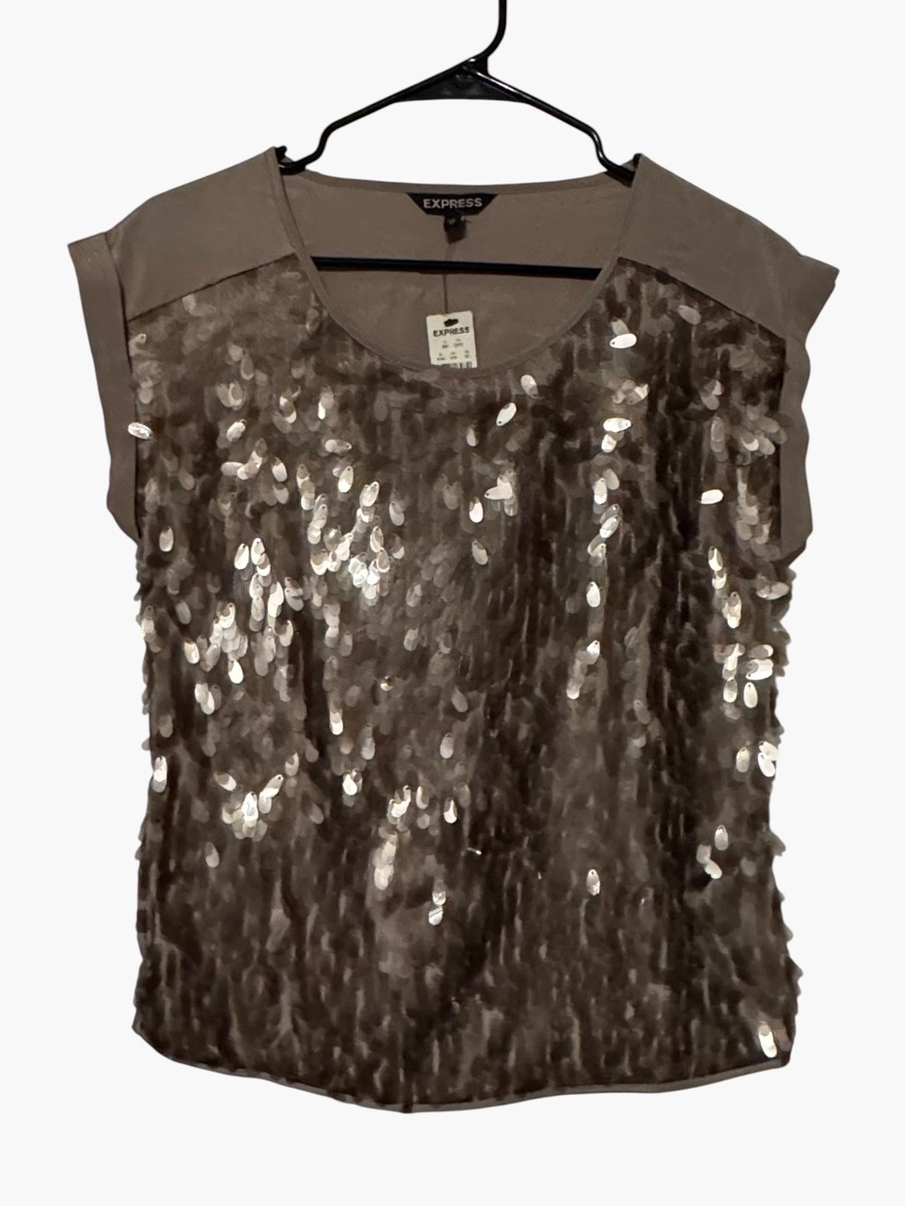 Express Taupe Sequin Cap Sleeve Blouse